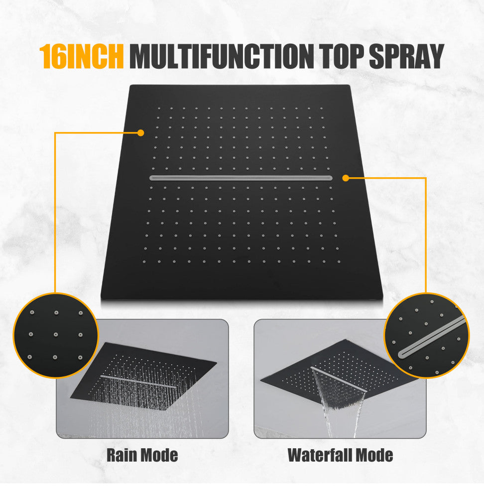 Multifunctional concealed large overhead spray luxury shower system, Matte Black