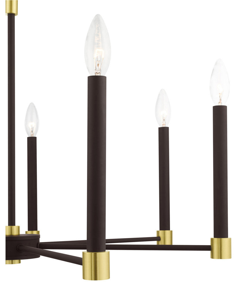 Karlstad Seven Light Chandelier, Bronze With Satin Brass Accents