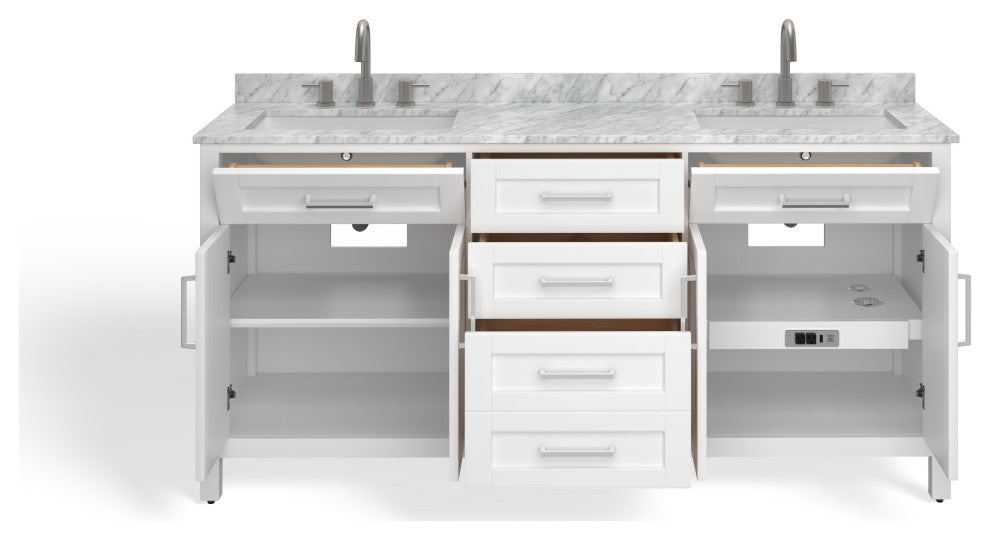 The Oswald Bathroom Vanity, White, 72", Double Sink, Freestanding