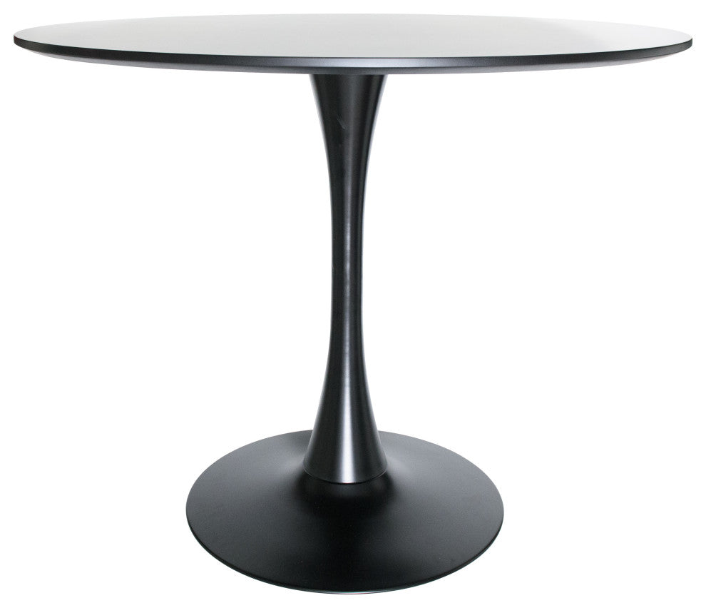 Round Dining Table 35" MDF Wood Tabletop in Steel for Dining Room & Kitchen, Black
