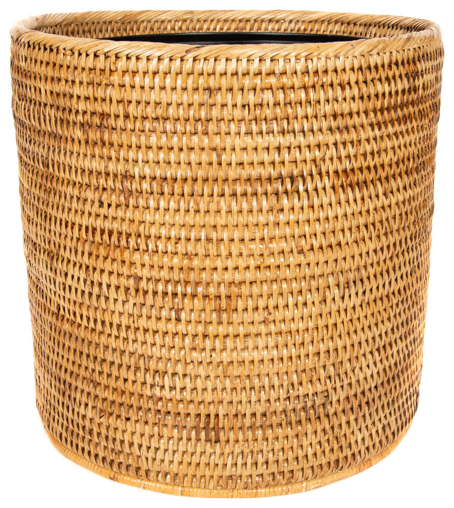 Artifacts Rattan™ Round Waste Basket With Metal Liner, Honey Brown