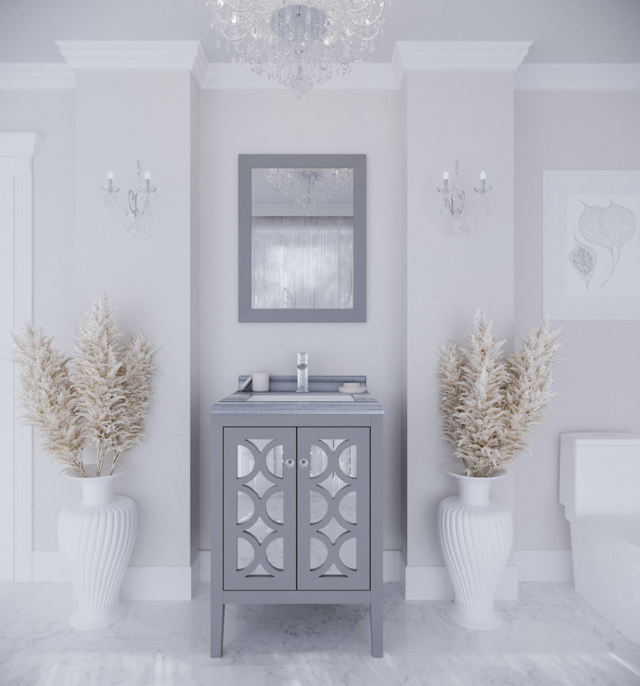 Mediterraneo, 24" Gray Cabinet With White Stripes Marble Countertop