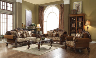 ACME Jardena Loveseat with 4 Pillows, Fabric and Cherry Oak