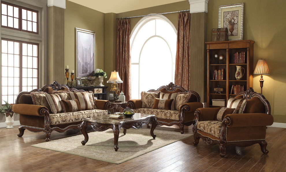 ACME Jardena Loveseat with 4 Pillows, Fabric and Cherry Oak
