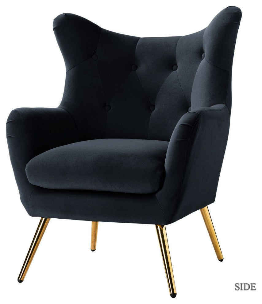 Tufted Accent Chair With Golden Legs, Black