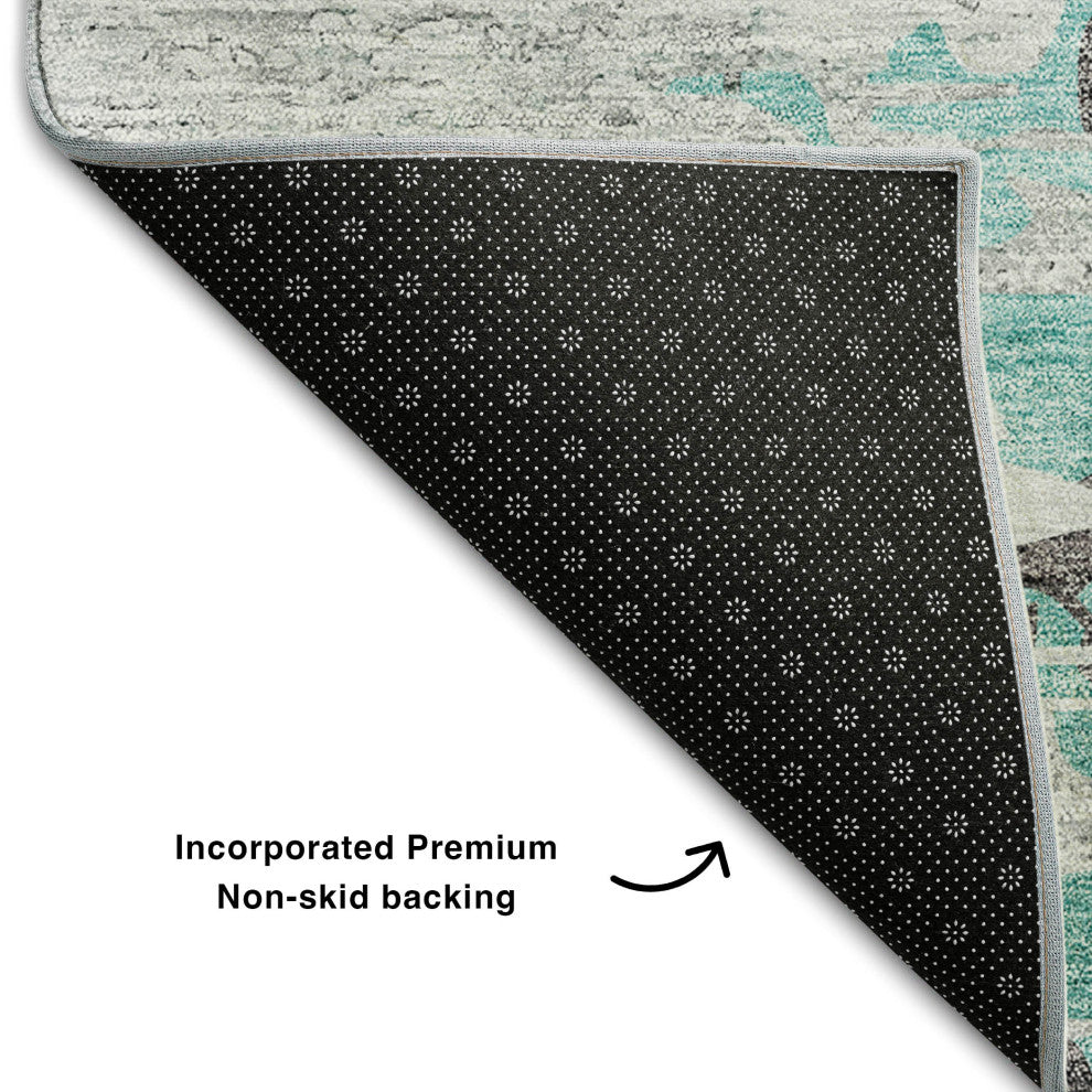 Premium Machine Washable Mayfield AMF704 Teal 2'3" x 7'6" Runner Rug