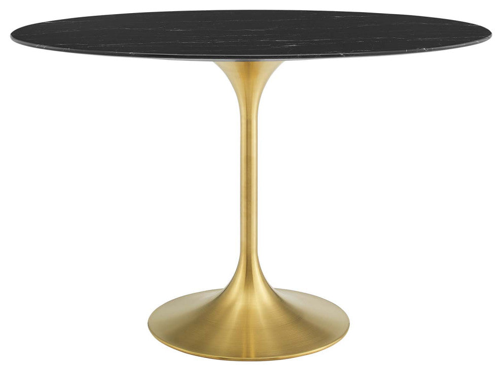 Dining Table, Oval, Artificial Marble, Metal, Gold Black, Cafe Bistro Restaurant