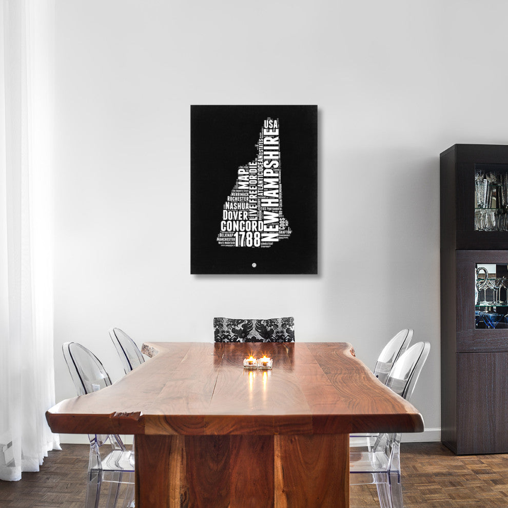"New Hampshire Black and White Map" Fine Art Print