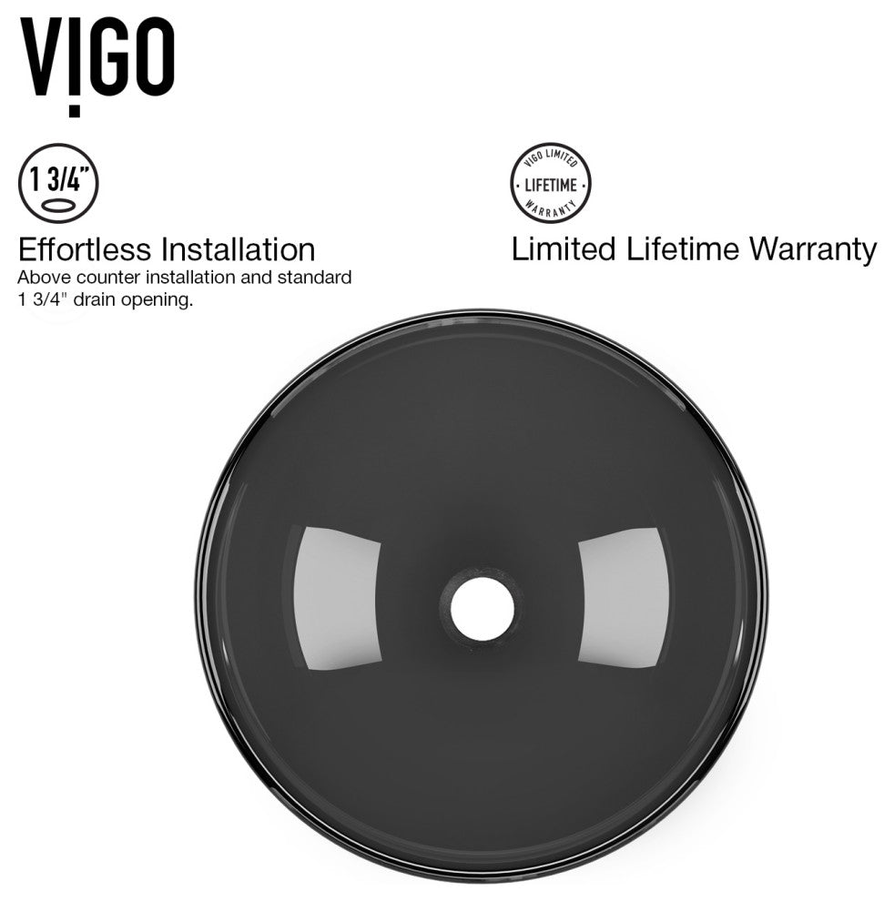 VIGO Giovanni 17"L x 17"W x 6"H Glass Round Vessel Bathroom Sink, Sheer Black