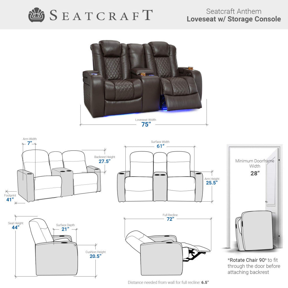 Seatcraft Anthem Home Theater Seating, Brown, Sofa and Loveseat