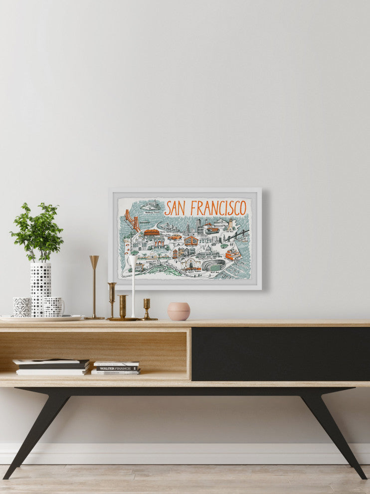 "Illustrated Map of San Francisco III" Framed Painting Print, 36x24
