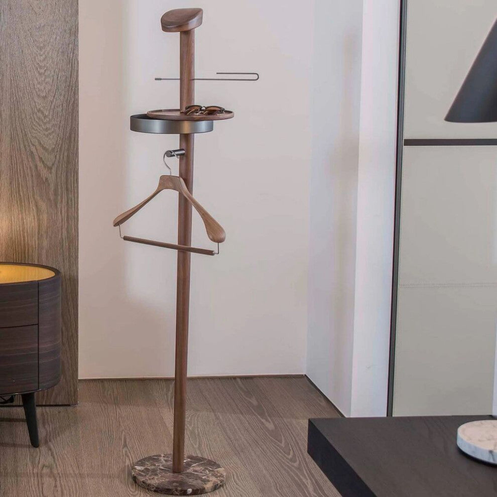 Nomon Galan Men Valet Stand, Walnut Hanger, Natural Wood, Polished/Brass