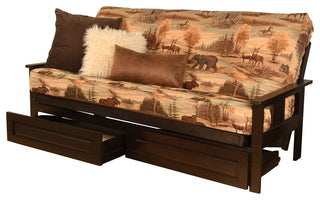 Caleb Frame Futon With Espresso Finish, Storage Drawers, Canadian