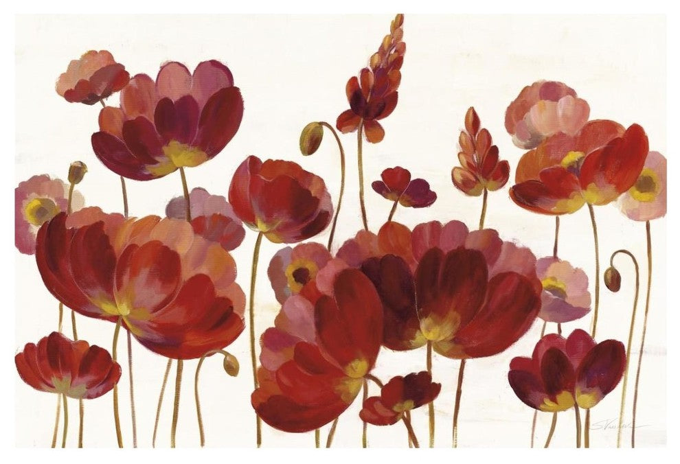 "Red Flowers on White Crop" Digital Paper Print by Silvia Vassileva, 62"x42"