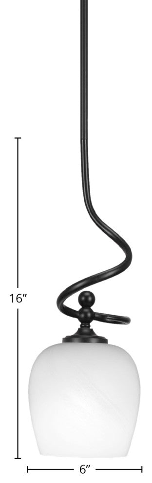 Capri 1-Light Mini Pendant with Hang Straight Swivel, Matte Black/White Marble