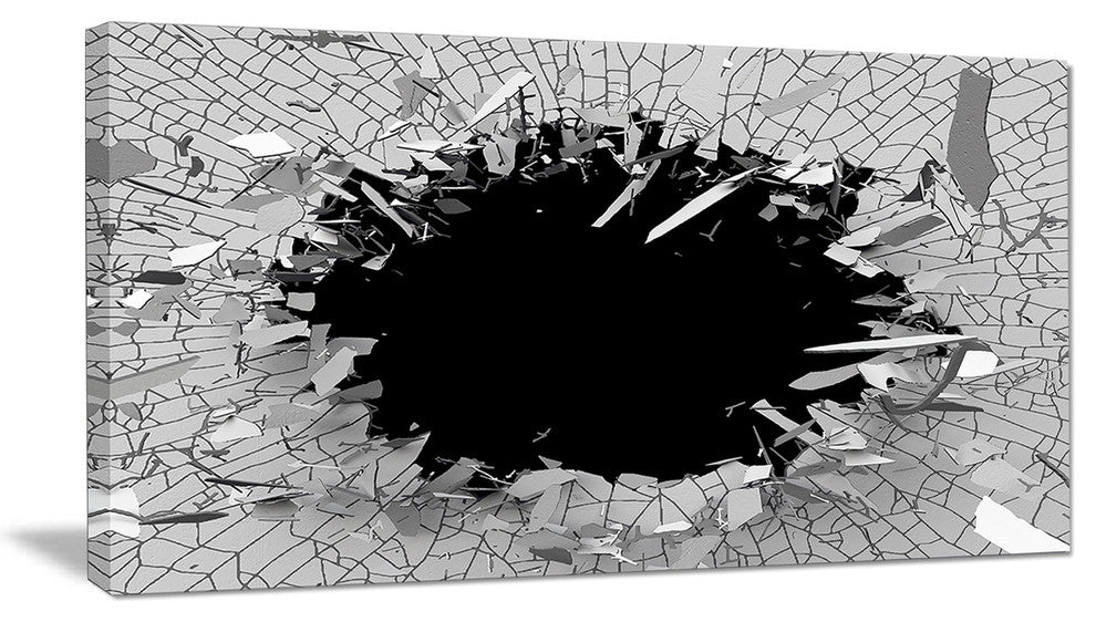 Abstract Broken Wall 3D Design, Oversized Abstract Canvas Wall Art, 60"x28"