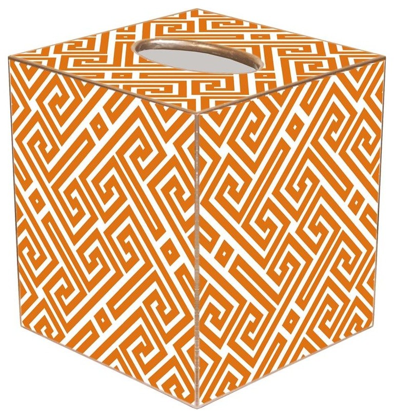 TB2658 - Orange & White Fret Pattern Tissue Box Cover