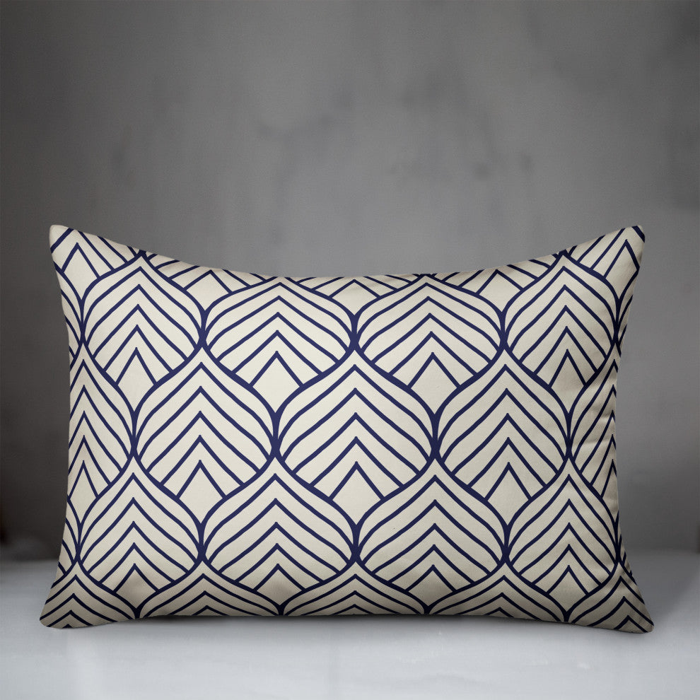 Navy Geo Leaf Pattern 14x20 Indoor / Outdoor Pillow