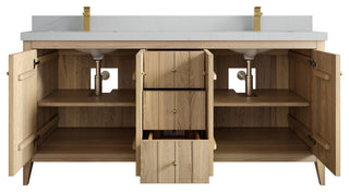 Atlanta Oak 72" Double Sink Bath Vanity, White 2" Carrara Quartz