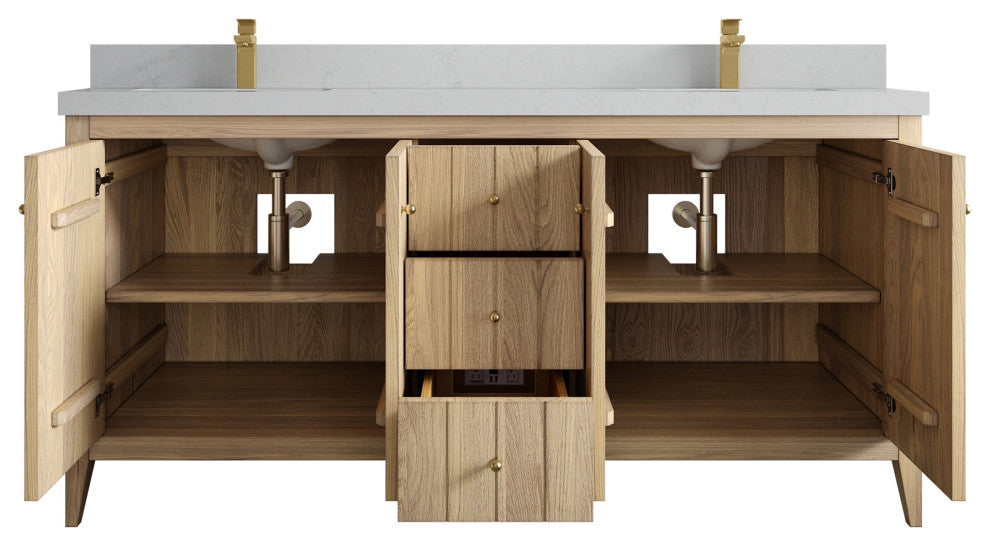 Atlanta Oak 72" Double Sink Bath Vanity, White 2" Carrara Quartz