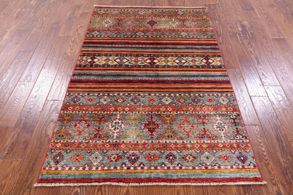 3' 10" X 6' 0" Hand Knotted Wool Super Kazak Khorjin Rug - Q12689