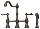 Two-Handles Copper Bridge Kitchen Faucet with Side Sprayer, Oil Rubbed Bronze
