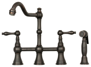 Two-Handles Copper Bridge Kitchen Faucet with Side Sprayer, Oil Rubbed Bronze