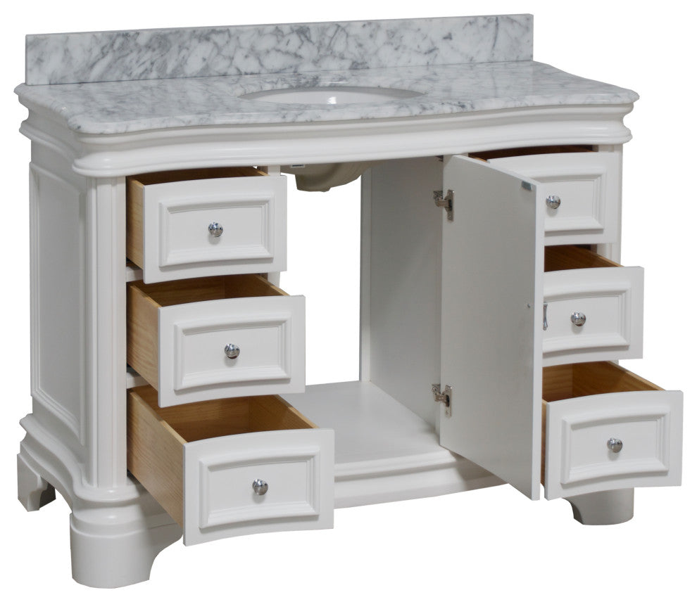 Katherine 48" Bath Vanity, White, Carrara Marble