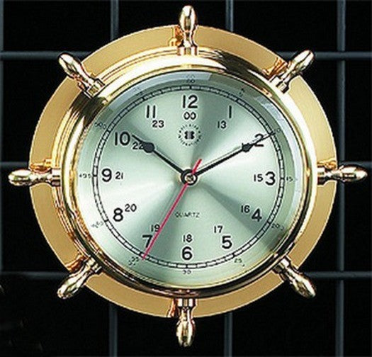Brass Quartz Ship's Wheel Clock