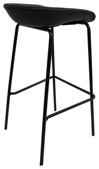 LeisureMod Servos Barstool With Faux Leather Seat and Iron Frame, Black