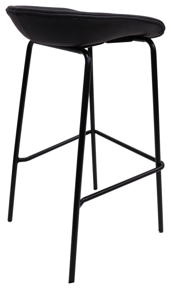 LeisureMod Servos Barstool With Faux Leather Seat and Iron Frame, Black