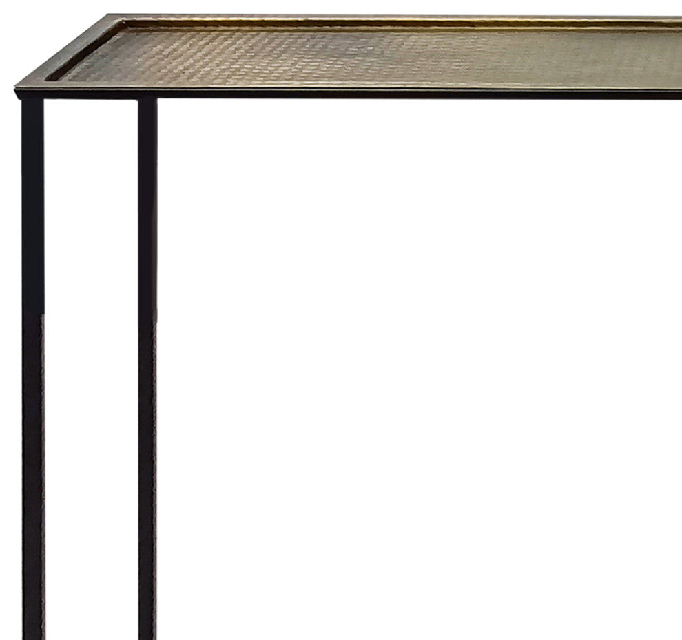 48" Console Sofa Table Bronze Tray Top Industrial Iron Frame Black Brown