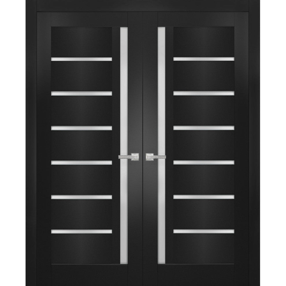 Interior French Double Doors|Quadro 4088 Matte Black with Frosted Glass -36x80