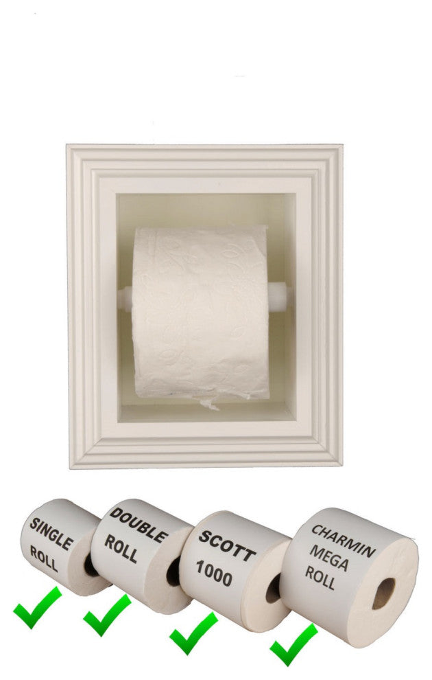 Tampa Recessed Solid Wood Toilet Paper Holder 7 x 8.5, White Enamel