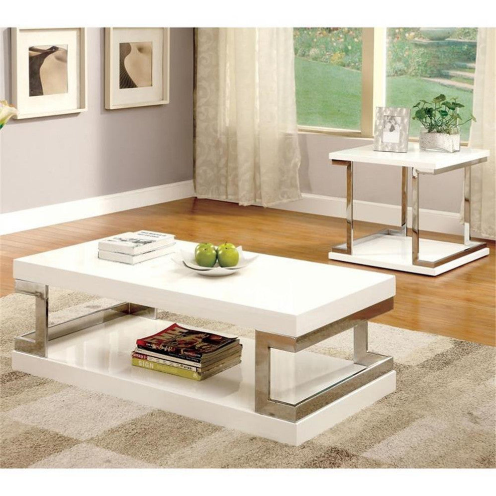 Bowery Hill Contemporary Wood Square End Table in White Finish
