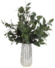 Green Elm Branches, White and Gold Ceramic Vase