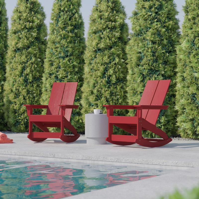 Finn Set of 2 Outdoor Rocking Adirondack Chair-Rust Resistant Hardware, Red
