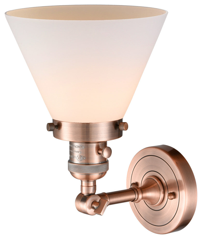 Large Cone 1-Light Sconce, Antique Copper, Glass: Matte White Cased
