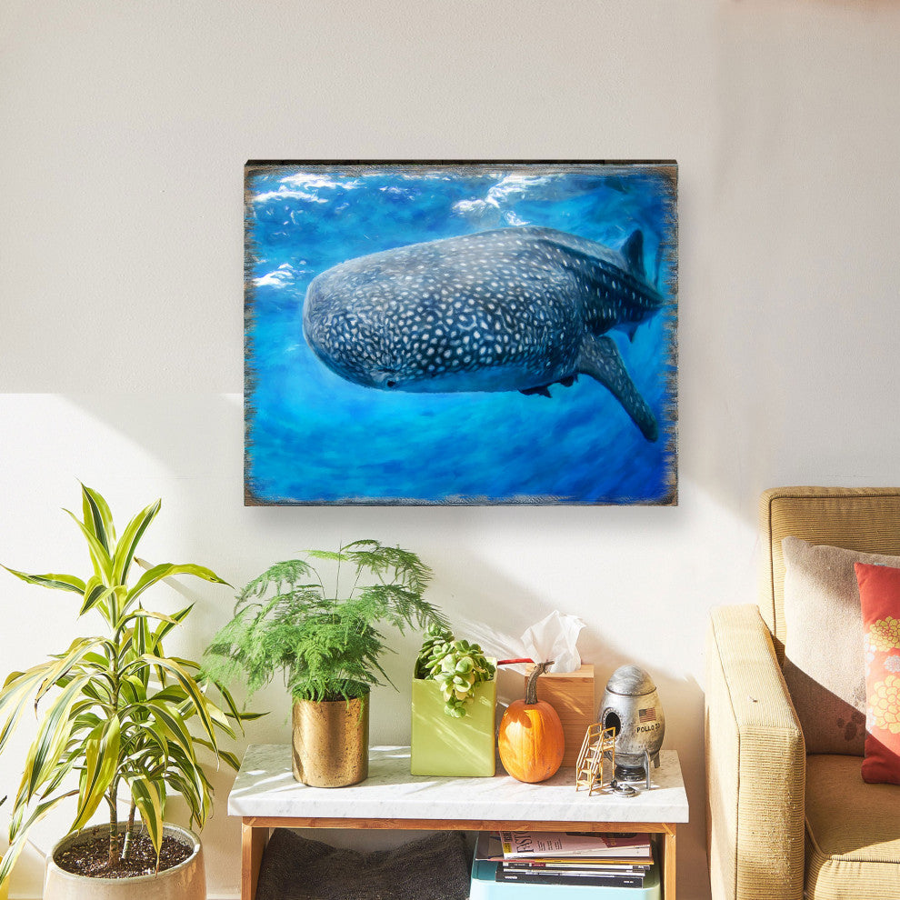 Blue Whale Art Wooden Wall Art, X-Large 36x24