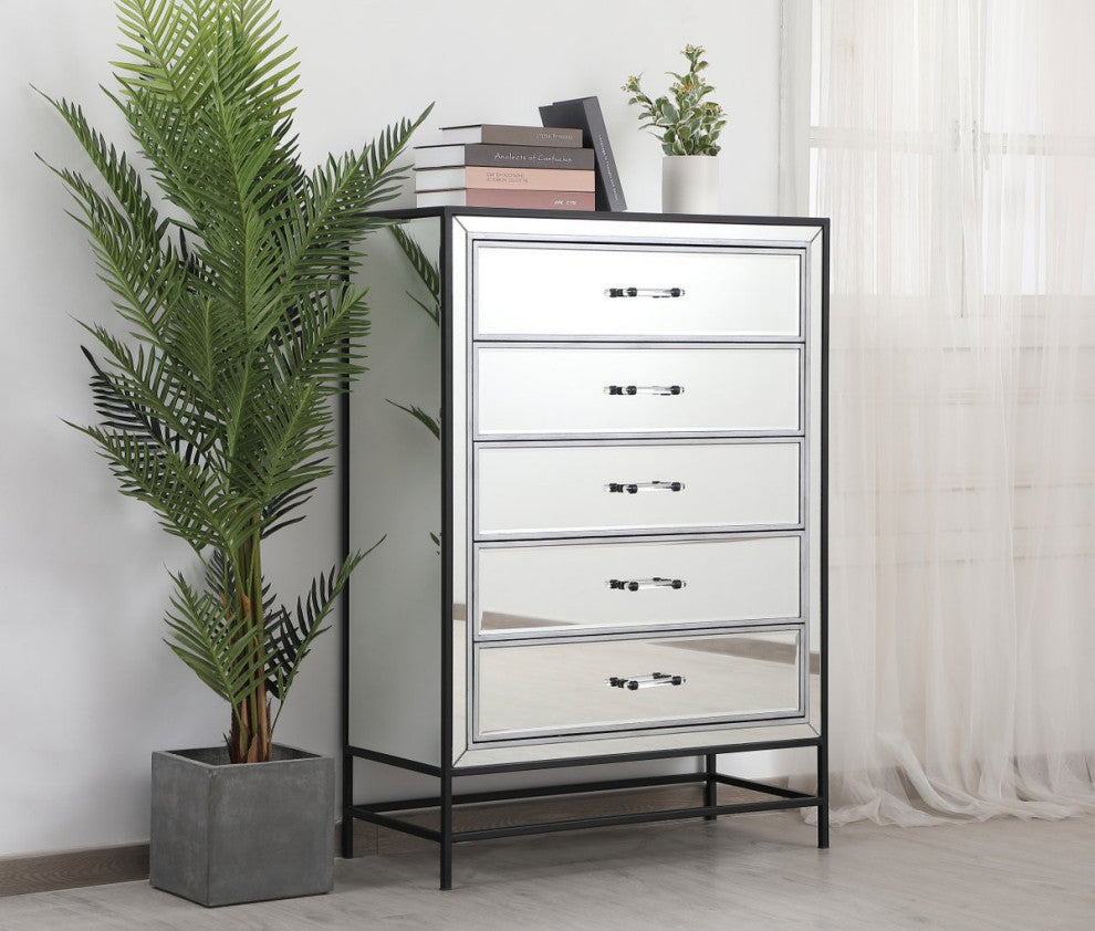 Bailee 48" Mirrored 6-Drawer Chest, Black