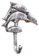 Rustic Silver Cast Iron Dolphins Wall Hook 6"