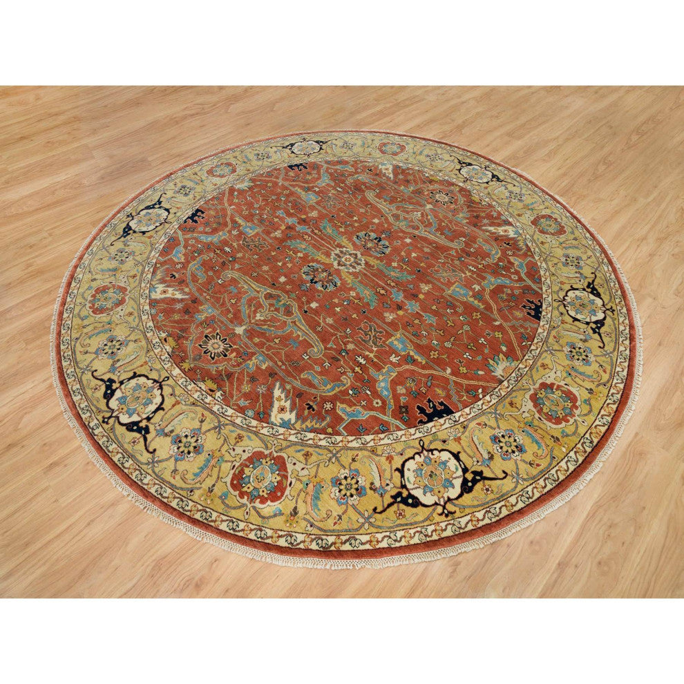 Rust Red Fine Heris Re-Creation Wool Hand Knotted Round Oriental Rug 10'x10'
