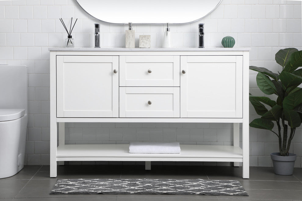 54" Double Bathroom Vanity, White