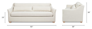 Ada 83" Flared Arm Contemporary Sofa With Lumbar Pillows, Flax White Linen