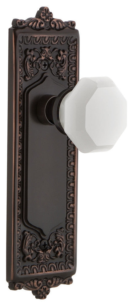 Egg & Dart Plate Passage Waldorf White Milk Glass Knob, Timeless Bronze