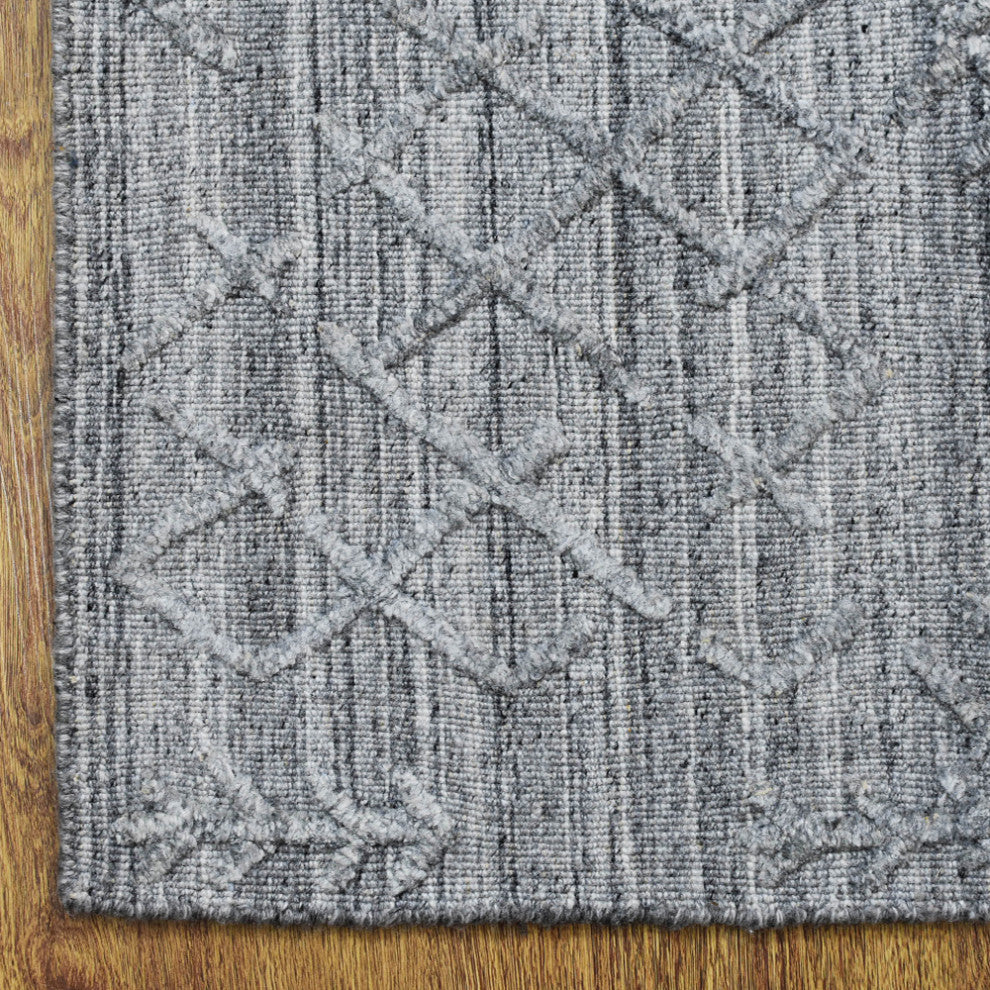 HAND WOVEN FLAT WEAVE KILIM POLYESTER AREA RUGS -Rectangle,Silver,Geometric, [Rectangle] 9'x12'