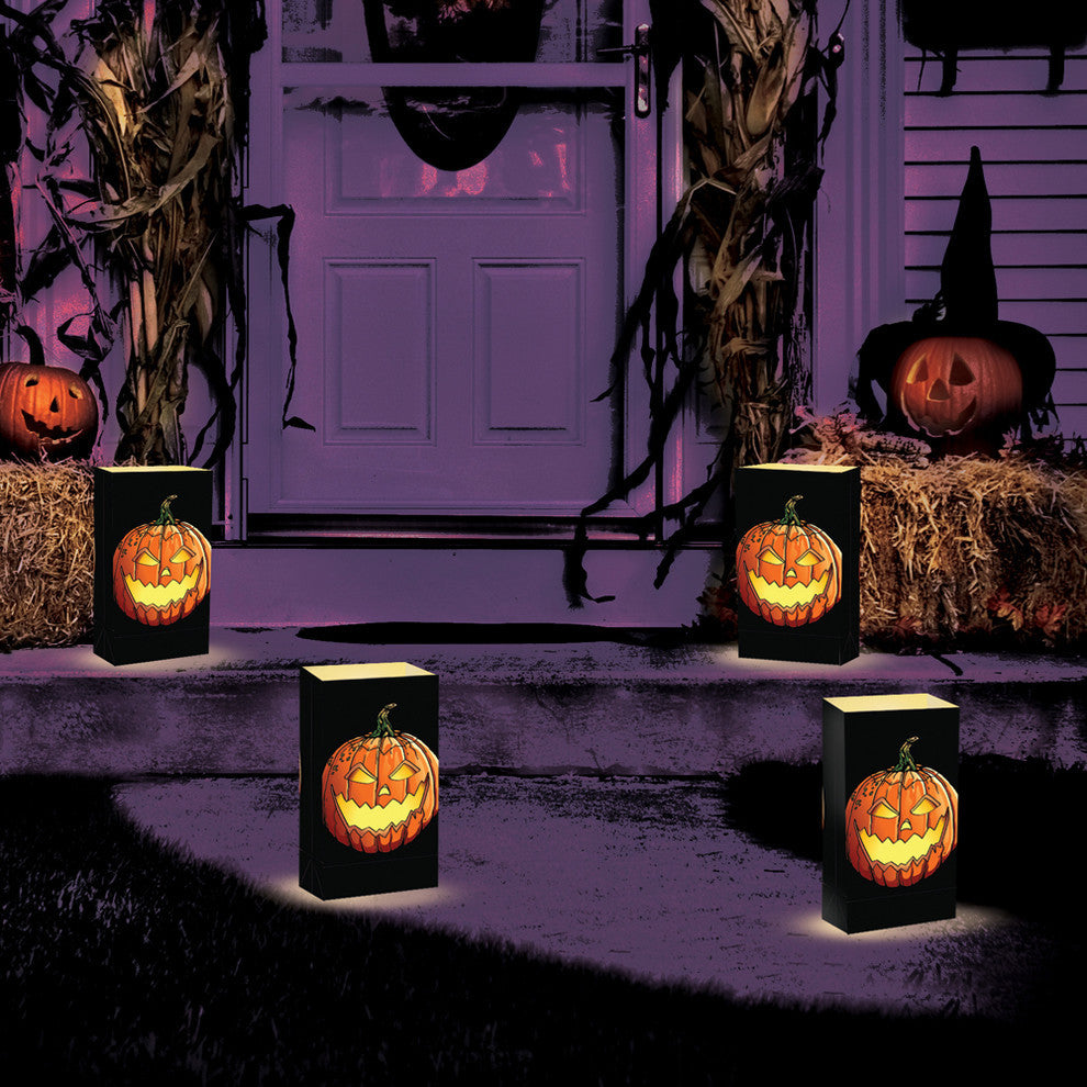 Plastic Luminaria Bags, Jack O' Lantern, Set of 12