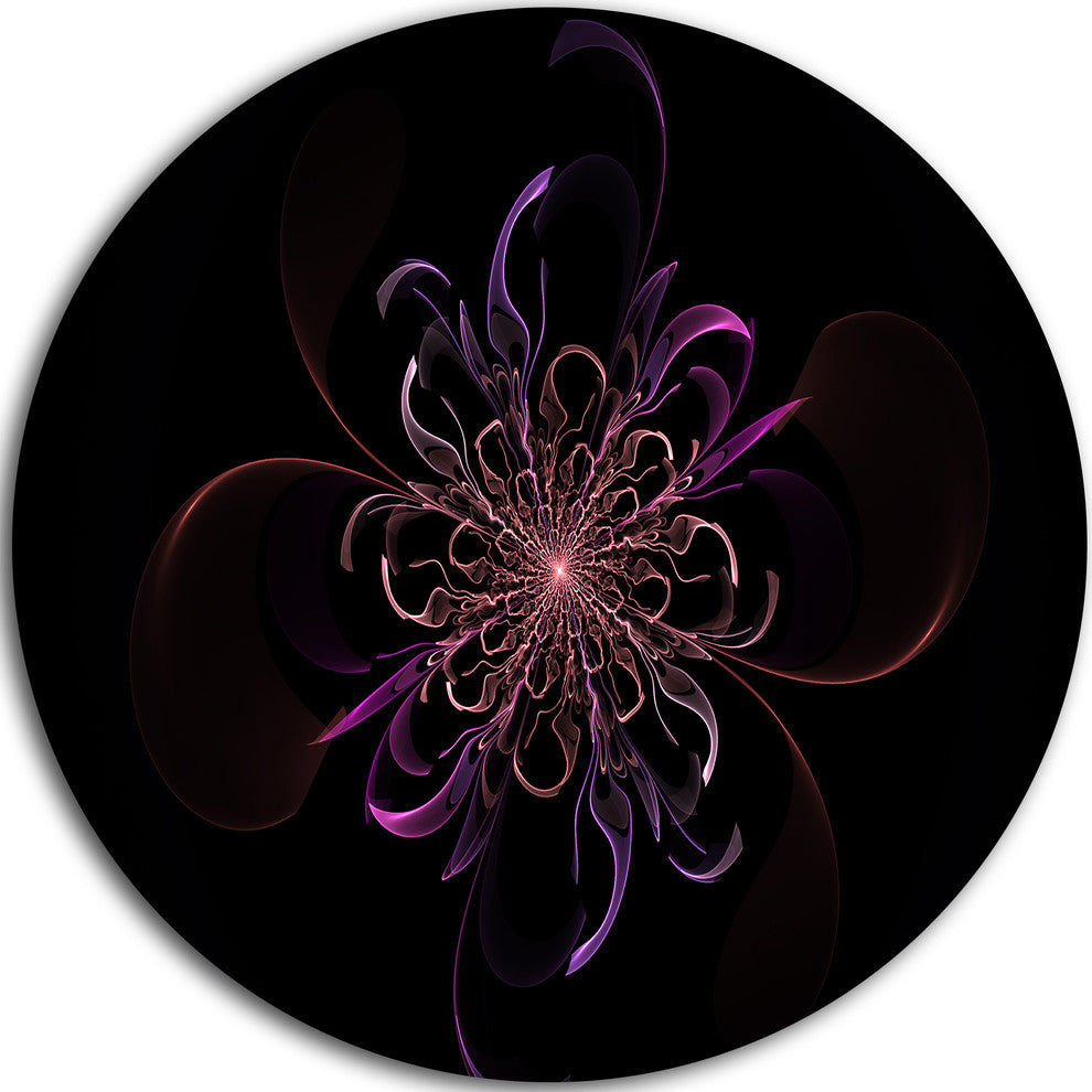 Pink Rounded Fractal Flower In Black, Floral Disc Metal Wall Art, 36"
