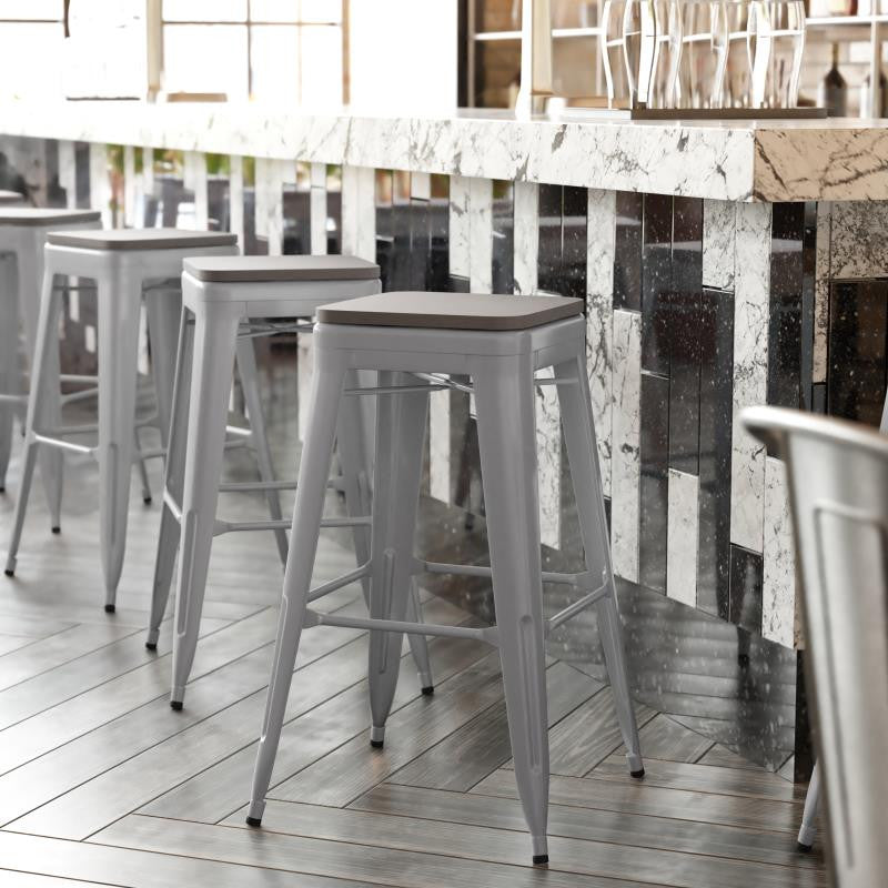 Kai Commercial Grade 30"H Metal Counter Stool, Silver/Gray