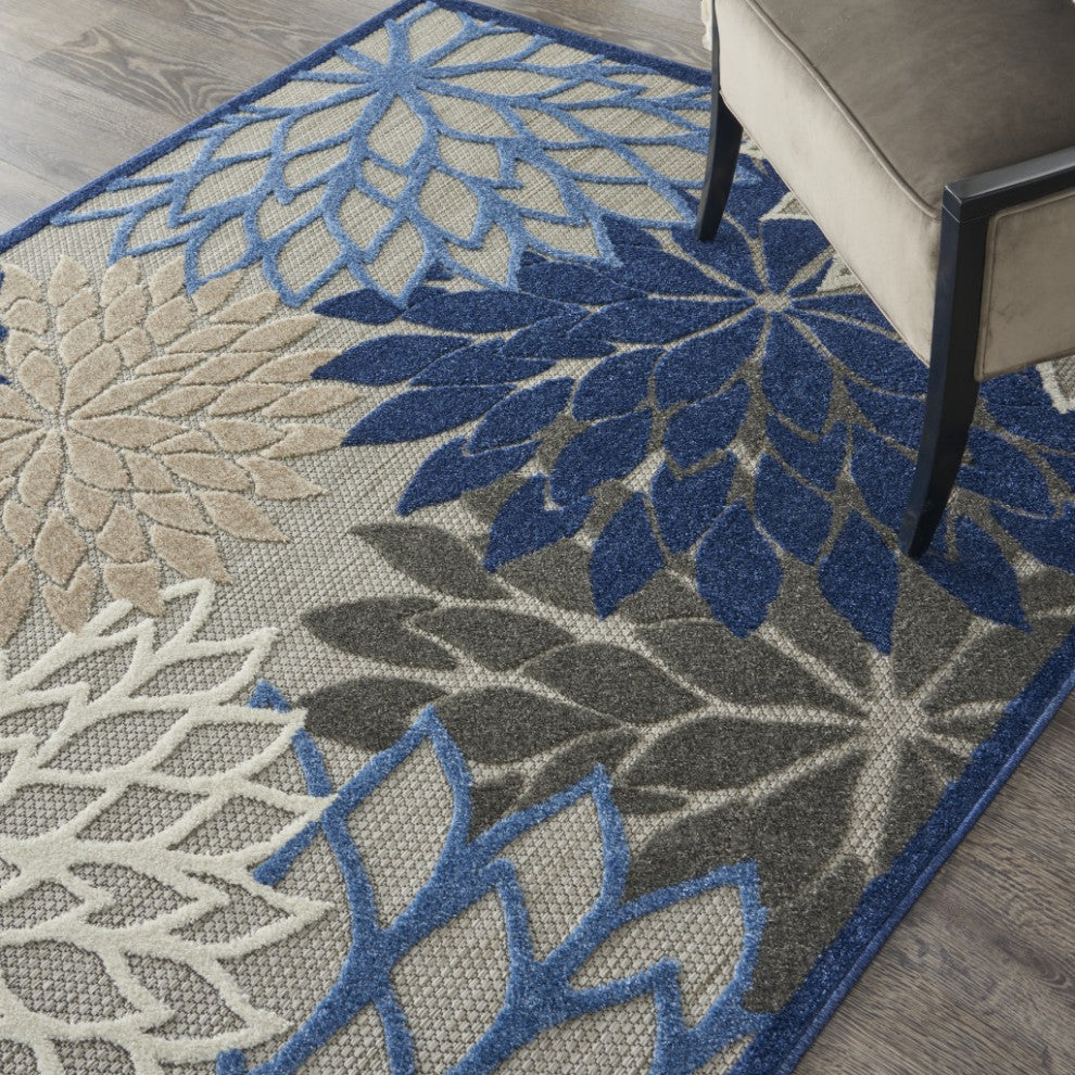 6 x 9 Blue Large Floral Indoor Outdoor Area Rug
